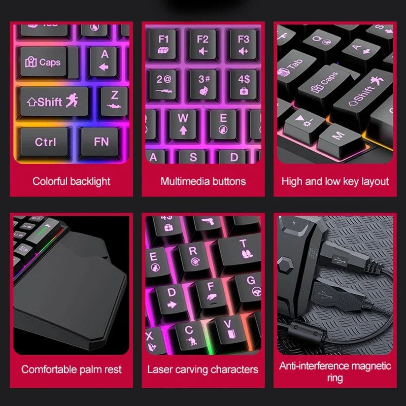 RGB One-Handed Game Keyboard with Palm Rest