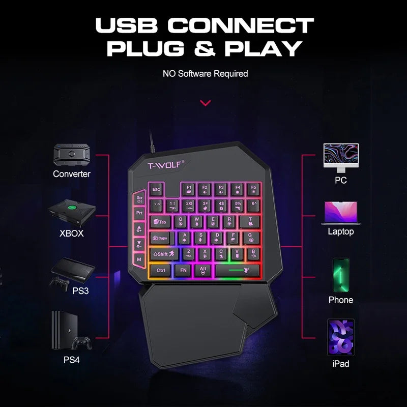 RGB One-Handed Game Keyboard with Palm Rest